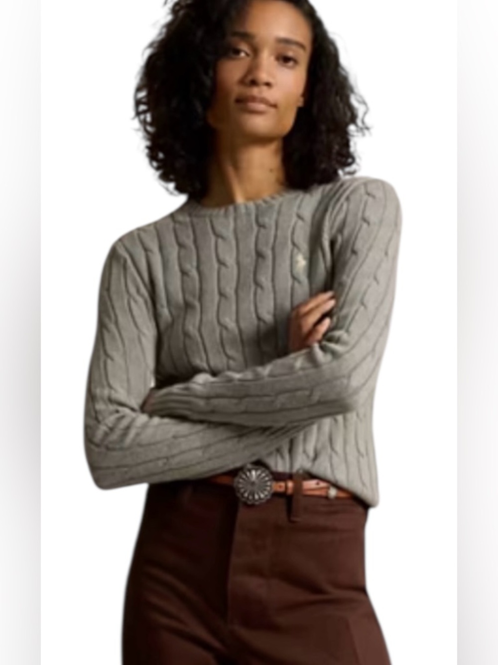 Ralph Lauren Sport Cable Knit Crewneck Sweater - Slate Gray / Medium - Picture 2 of 6